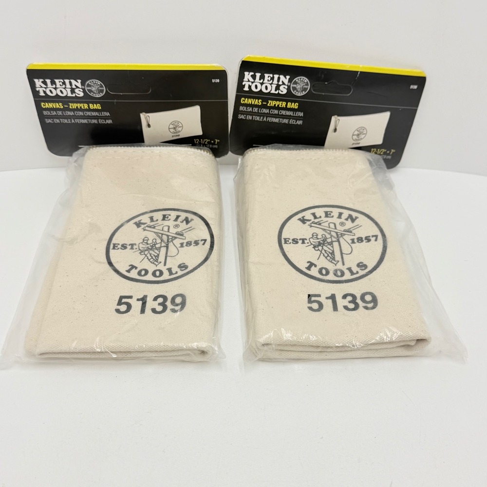 Klein Tools 5139 Canvas Zipper Bag 12.5 x 7 Inch Natural 2 Pack